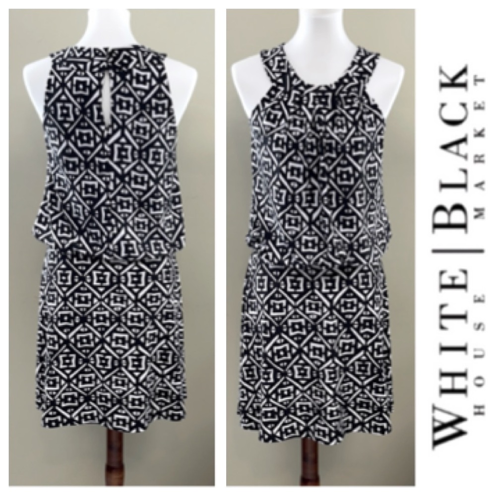 🌿WHBM Pleated Bust Geo Print Blouson Dress